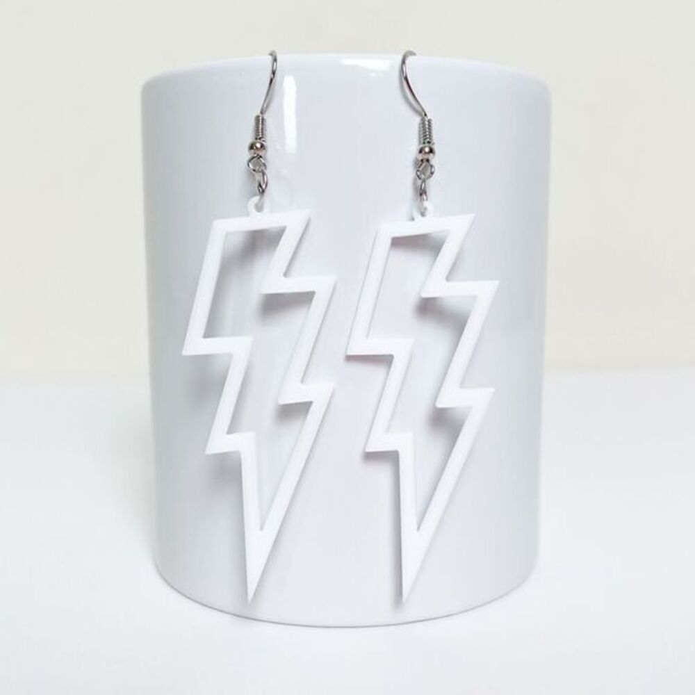 White Acrylic Tampa Bay Lightning Bolt Hockey Dangle Earrings